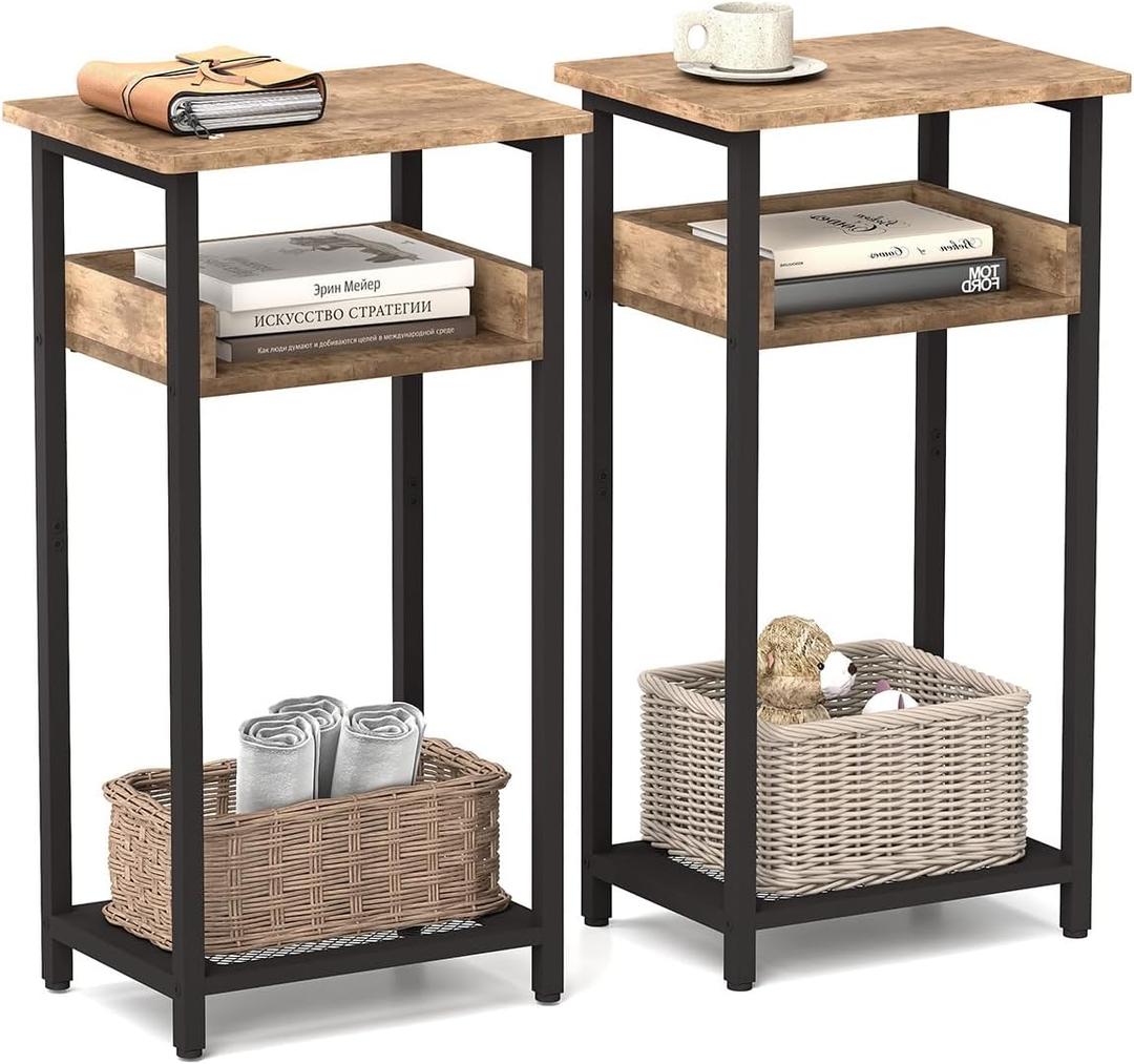 Tall Side Table Set of 2, 30 inch High End Table, Small Entryway Table, Bedside Table for Living Room, Bedroom, Office, Greige