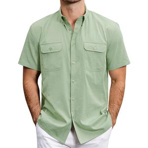 JOGAL Mens Work Shirts Button Down Short Sleeve Shirt SageGreen XX-Large (Green, XXL)