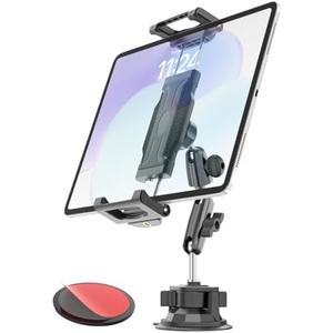 Car Tablet Holder for Dashboard/Windshield,[66LBF Super Suction Cup][Metal Adjustable Arm] Heavy Duty Mount for SUV/Truck, Fits iPad Pro 12.9 Air Mini, Galaxy tab, iPhone, 6.1-15.6" Device