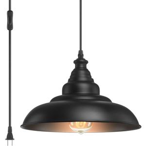 YeLEEiNO Pendant Lighting Fixtures, 14.5 Feet Extension Hanging Lantern Pendant Lamp,Swag Lights with Plug in Cord and On/Off Switch,Industrial Barn Yard Metal Hanging Ceiling Pendant Light