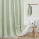 MitoVilla Sage Green Boho Extra Long Shower Curtain 72 x 84, Modern Farmhouse 84 inch XL Rustic Polyester Linen Tassel Heavy Duty Shower Curtain Set with Hooks for Cottagecore Country Bathroom Decor