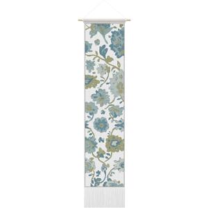 Gilprop Vintage Vertical Tapestry, Wall Hanging Decor, 52 x 13 Inch Rectangle Oushak Boho Blue Turkish Long Reference Illustrative Botanical Tassel Tapestry for Living Room Bedroom Office Home