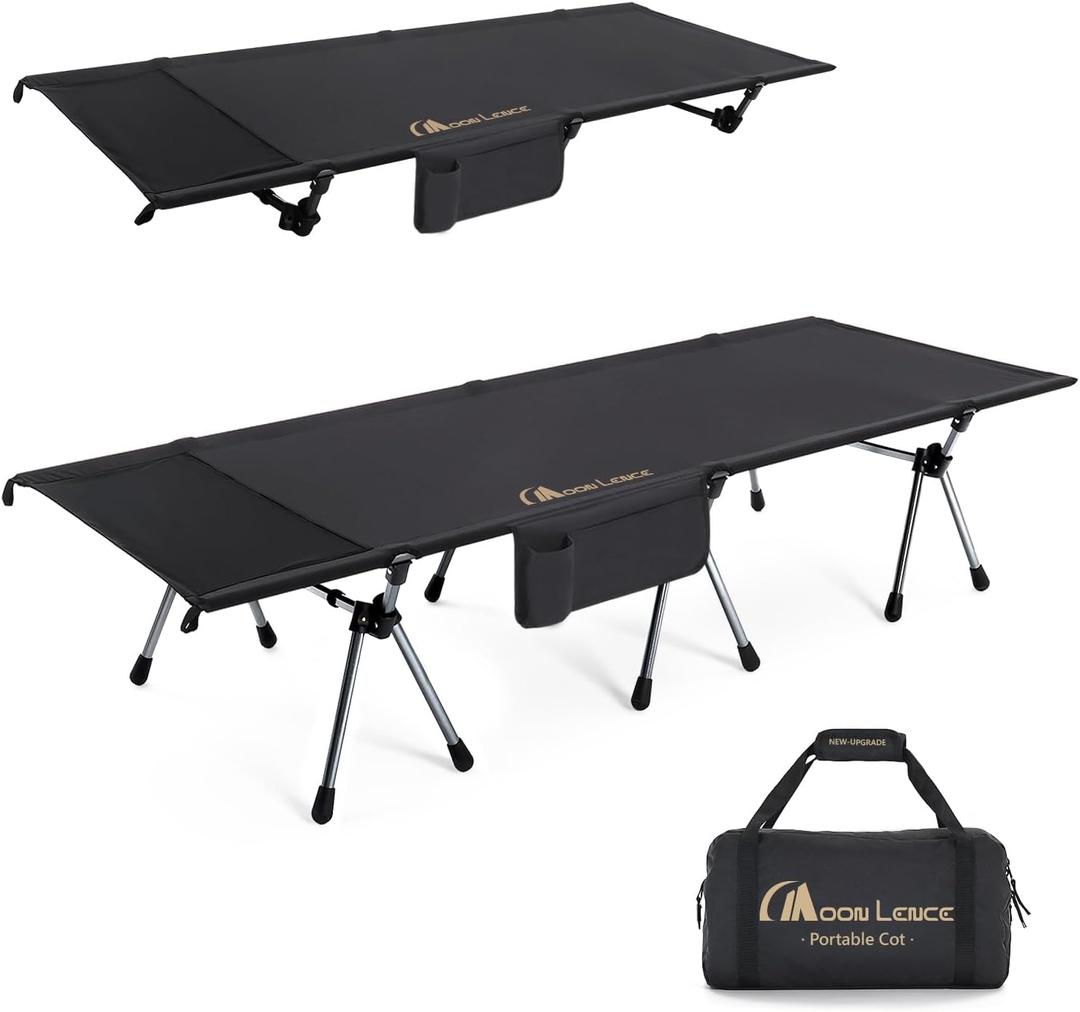 MOON LENCE Height Adjustable Camping Cot - Supports 330 lbs, Portable Folding Bed with Leg Extenders for Camping, Hiking, Sleeping, 1 Pack, Black