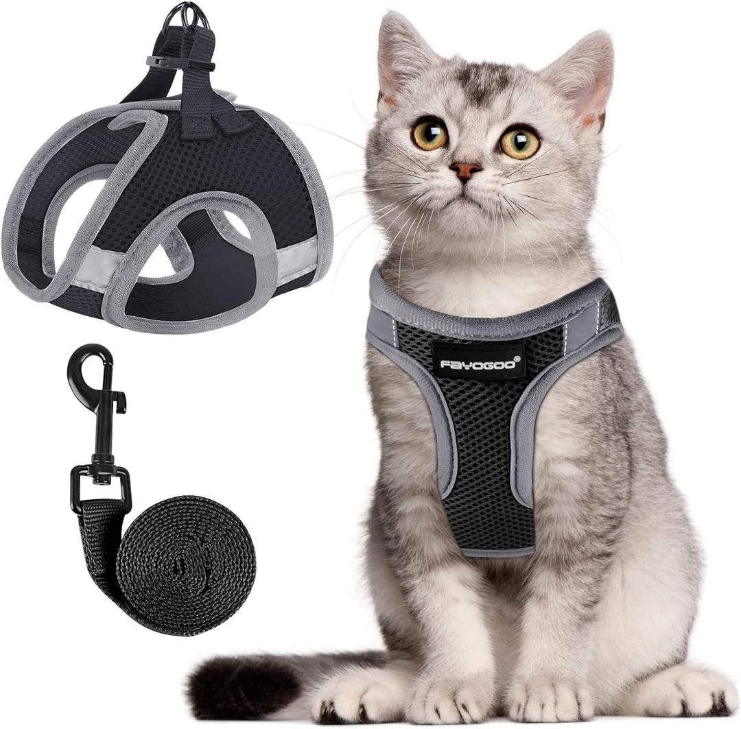 FAYOGOO Cat Harness and Leash Set for Walking Escape Proof, Kitten Adjustable Small Large Cat Lightweight Soft Vest Harness and Leash, M