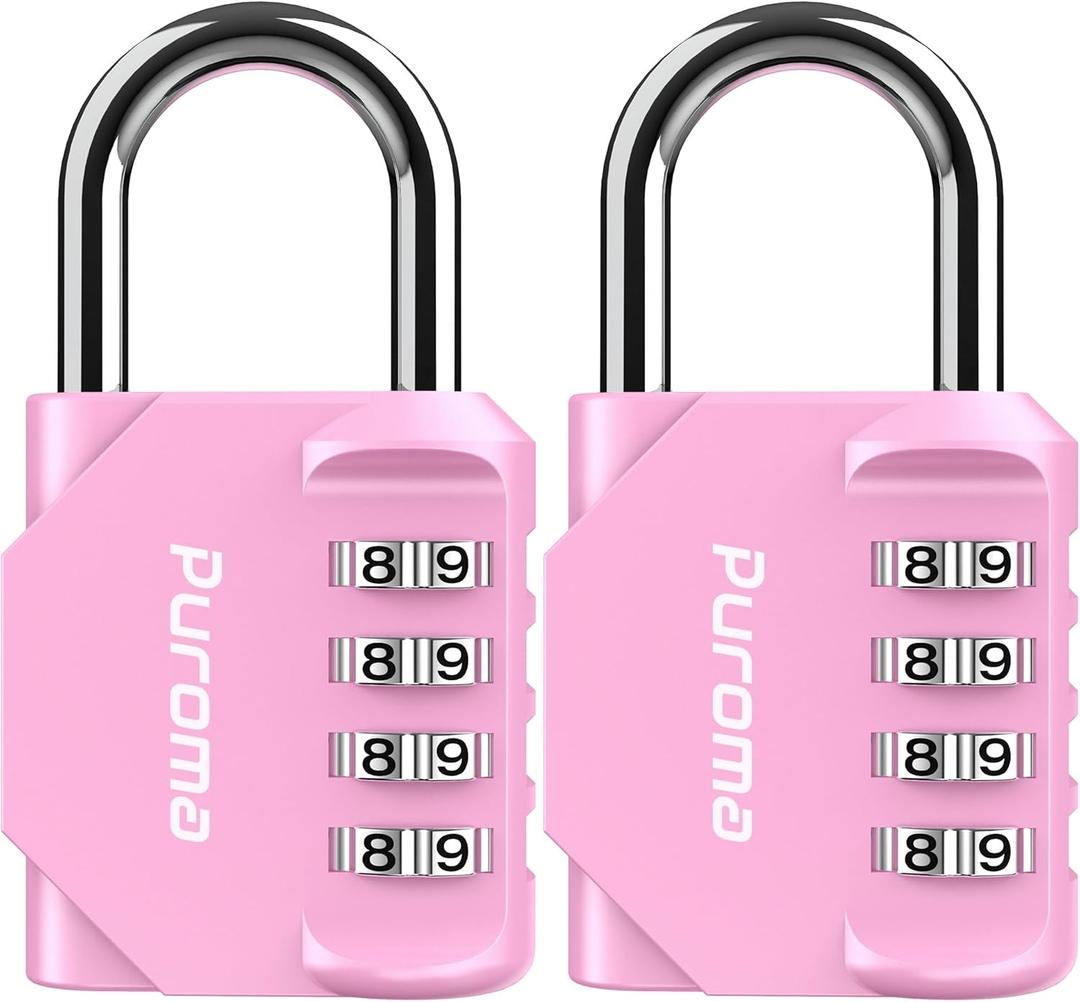 Puroma 2 Pack Combination Lock for Locker 4 Digit Outdoor Waterproof Padlock for School, Gym, Sports, Fence, Toolbox, Gate, Case, Outdoor, Hasp Storage (Pink)