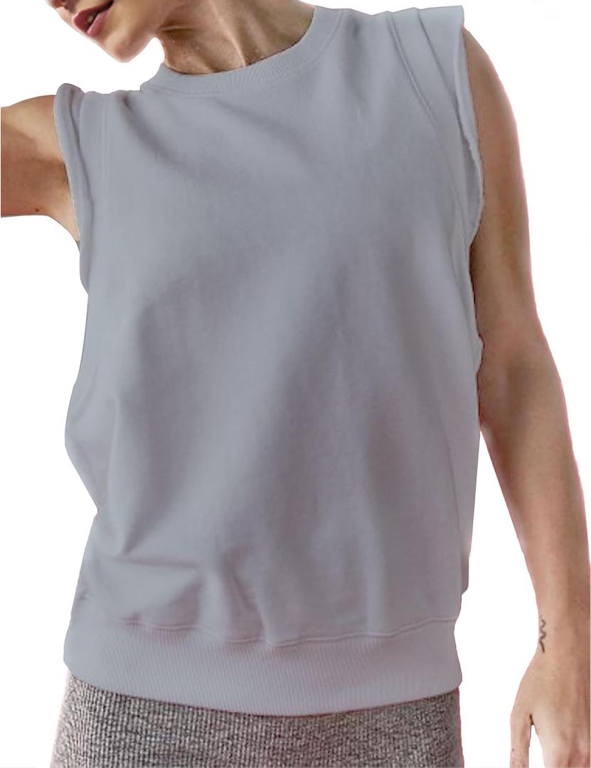 Womens Summer Active Top Ruffle Tank Shirt Casual Sleeveless Workout Basic Crewneck Athletic Outfit(Grey-S)