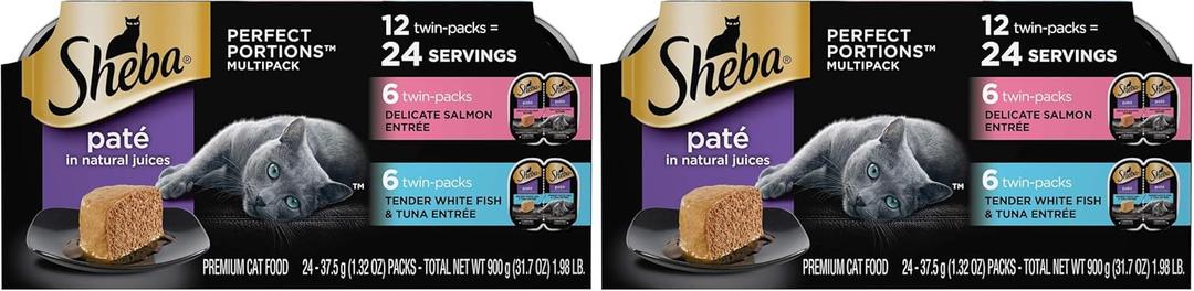 Sheba Perfect Portions Multipack Delicate Salmon and Tender Whitefish & Tuna Entrees Wet Cat Food, 2.64 oz., Count of 24
