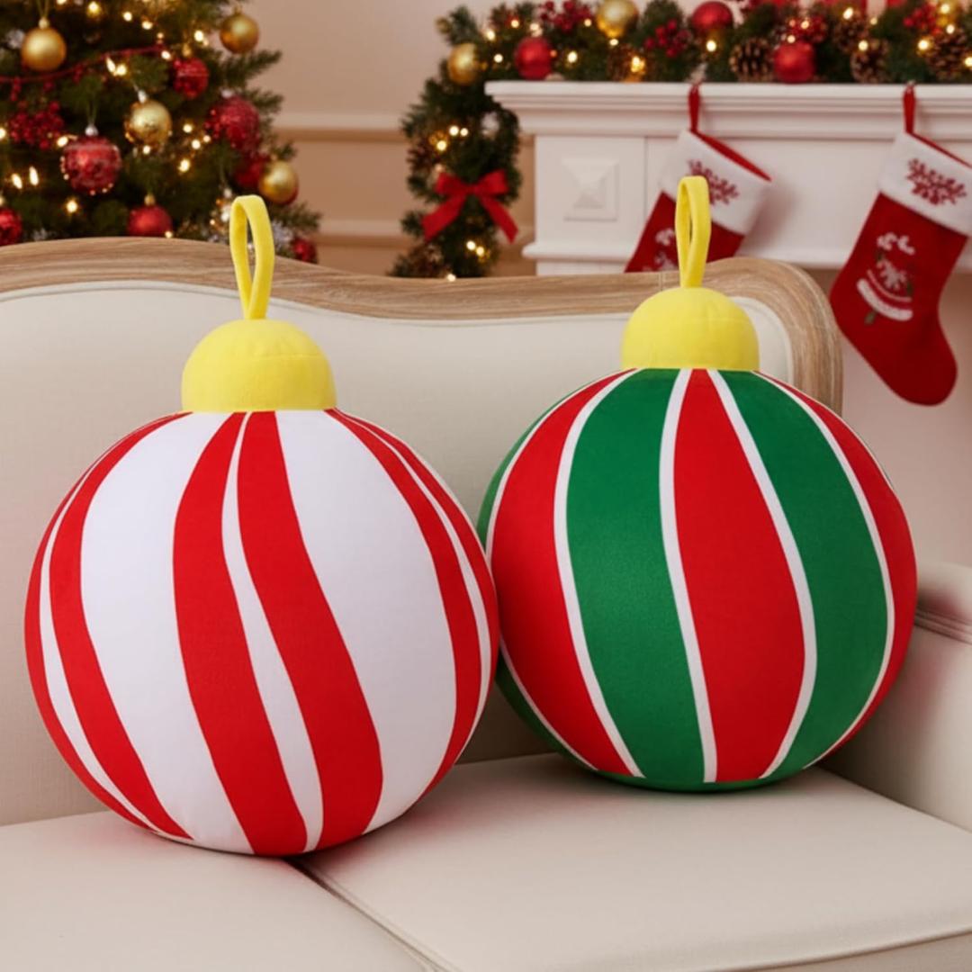 Yookeer 2 Pcs Christmas Ball Pillow 9.84 Inch Xmas Round Throw Pillow Red Velvet Bell Christmas Decor Cushion Holiday Couch Bell Pillows Xmas Gift for Couch Chair Bed Bedroom Living Room Decoration