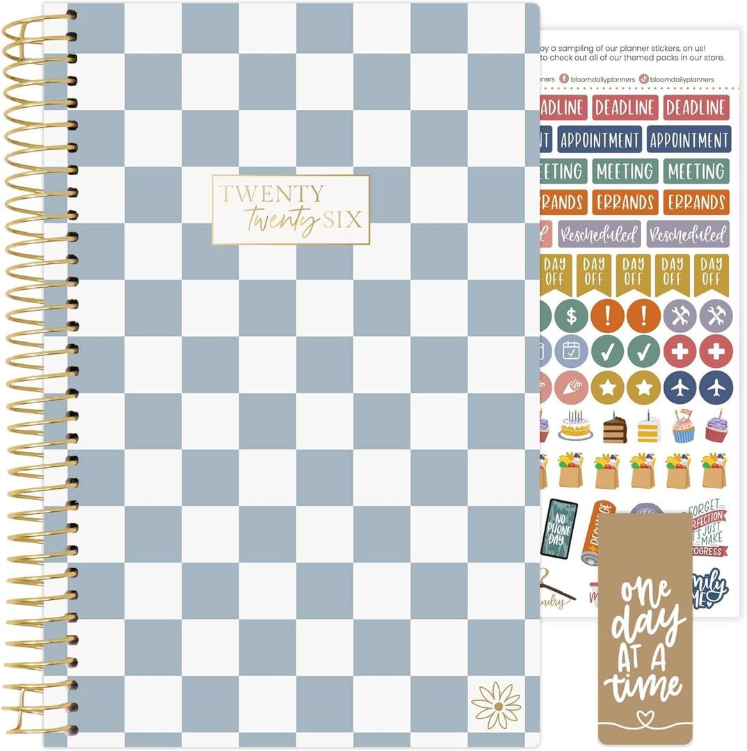 bloom daily planners 2026 Planner (January - December) Calendar Year Organizer - 5.5 x 8.25 - Weekly & Monthly Agenda Book with Stickers & Bookmark - Checkered