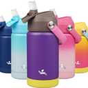 Insulated Water Bottle with Straw Lid,12 oz Stainless Steel Vacuum Metal Bottle with Silicone Handle,Violet