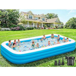 Extra Large Inflatable Pool for Adults, 180"x76"x22" Oversized Thickened Swimming Pool with Air Pump, Full Size Family Big Blow Up Pools for Backyard Garden Lawn Indoor Outdoor Summer Water Party