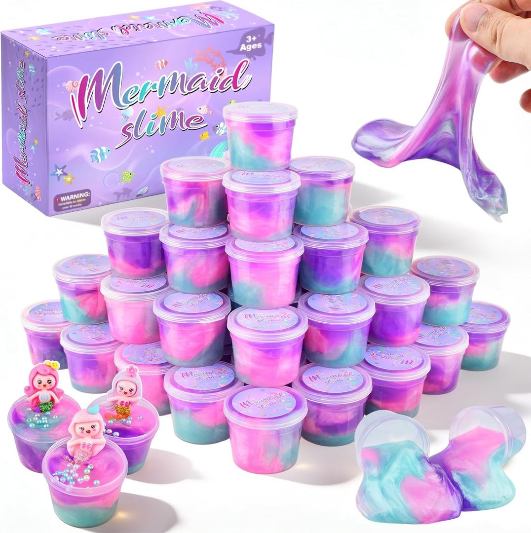 48 Pack Mini Galaxy & Mermaid Slime Cups | Super Soft & Non-Sticky Party Favors for Kids, Bulk Classroom Prizes, Birthday Gift, Goodie Bag Stuffers for Boys and Girls Ages 8-12