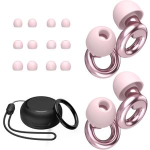 JUSTRVN Ear Plugs for Sleeping,2 Pairs of Stylish Reusable Noise Reduction Earplugs with 8 Pairs Tips & case,Hearing Protection Earplugs for Concert,Travel,Work,Live Events - 25dB-30dB (1 pair (Pack of 1), Pink)