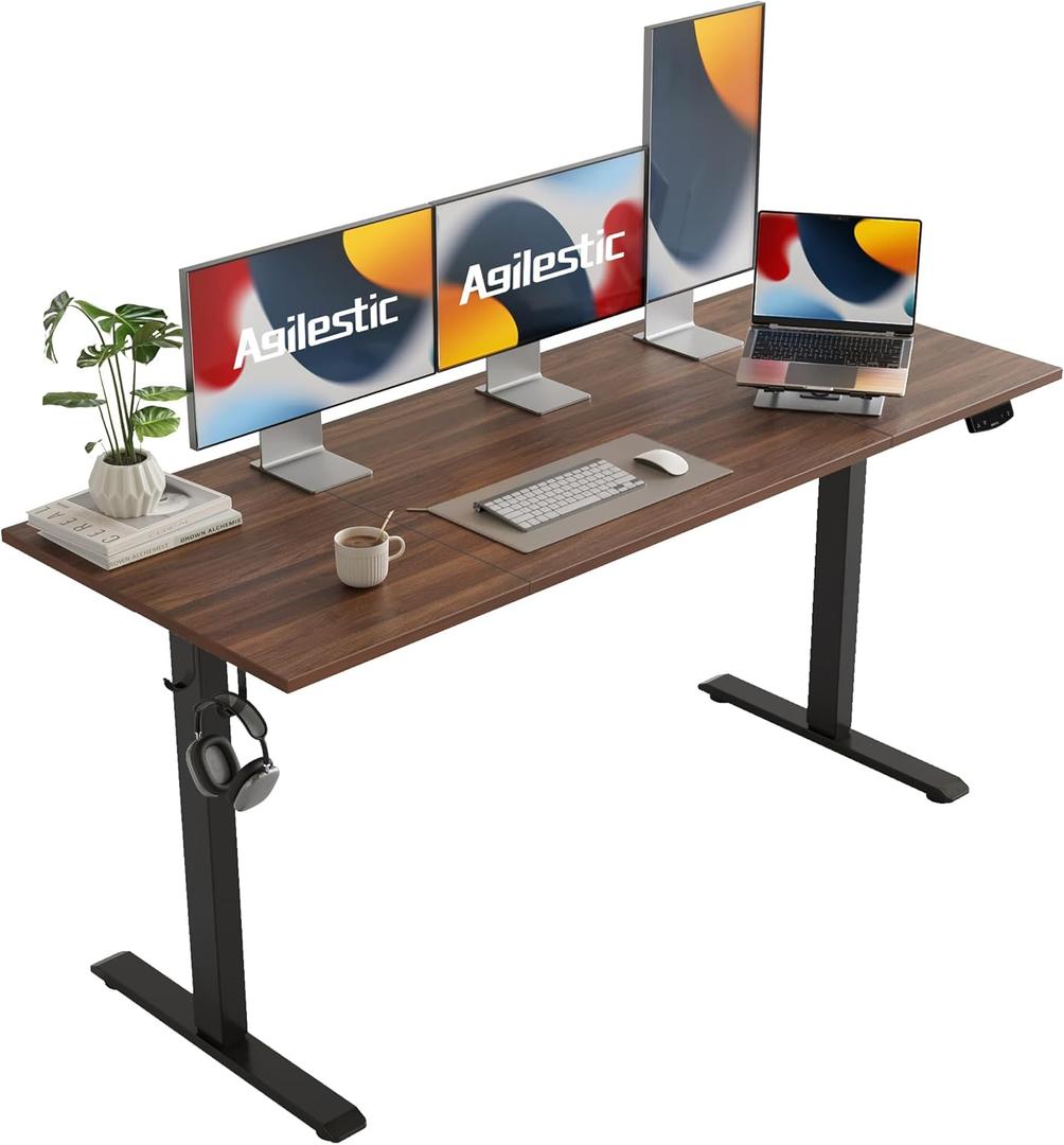 Agilestic Electric Standing Desk - Large 63 x 24 Inches, Height Adjustable Sit Stand Desk for Work & Home, Dark Walnut