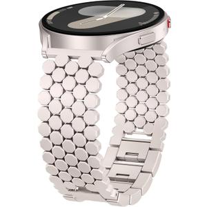 Minyee Compatible with Samsung Galaxy Watch 7 6 5 4 FE 40mm 44mm/Watch 6 Classic 43mm 47mm/Watch 5 Pro 45mm Bands for Women, 20mm Dressy Metal Gold Chain Honeycomb Luxury Chic Link Bracelet Strap (Starlight)