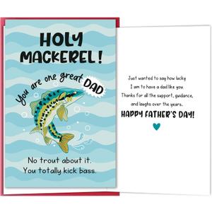 5 x Funny Fishing Father's Day Card for Dad, Pun Father's Day Card Gift for Husband Son Brother Grandpa, Fisherman Gift from Kids Wife