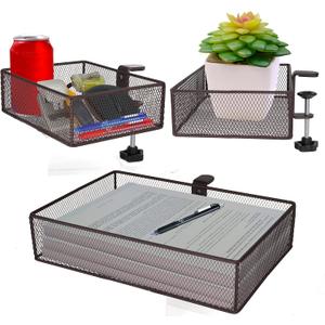 Clip-on desk organizer (3 pack), stationery organizers, can be clipped around the table to store small items (Bronze Gold)