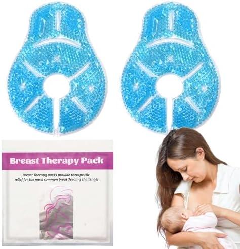 Breast Therapy Ice Packs, Hot and Cold Breast Pads, Breastfeeding Essentials Large Gel Bead Packs for Moms, 4 Pack (Teal, L)