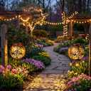JOIEDOMI 2 Pack Outdoor Solar Hanging Lantern Lights, Waterproof Tabletop with Handle, LED Moroccan Lanterns, Metal Decorative Garden Solar Lights Spring for Patio, Lawn, Porch, Backyard