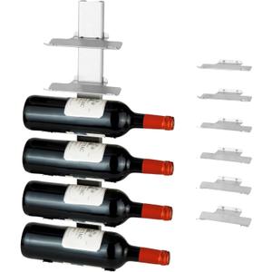 Stainless Steel Wall Mounted Wine Rack - 6 Bottle Wine Storage Solution with Detachable Design & Modern Floating Design - Sturdy, Versatile Wine Bottle Holder for Kitchen, Bar & Patio