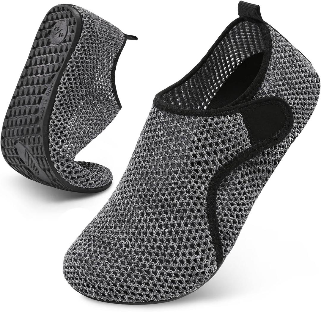 Scurtain Barefoot Water Shoes for Women Men Beach Swim Aqua Socks Summer Quick-Dry Sandals Slippers (5-6 Women/3.5-4.5 Men, Meshgreyblack)
