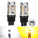 OPP ULITE 3157 Switchback Led Bulbs With Cooling Fan, Canbus Error Free Built In Resistor,25-Led, Amber Turn Signal Light, White Side Light, 12-24V, 360 Luminous, 2PC Pack Bulb (F4S 3157-25SMD)