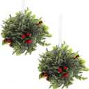 Mistletoe Christmas Decoration Set of 2 Mistletoe Decoration with Red Berry Green Leaf Hanging Christmas Mistletoe Christmas Balls Party Decoration for Home Office Xmas Tree 13 Inch Decor Holiday