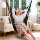 Y- STOP Hammock Chair Hanging Rope Swing, Max 500 Lbs, 2 Cushions Included, Large Macrame Hanging Chair with Pocket, Cotton Weave for Superior Comfort, Durability (Dark Grey)