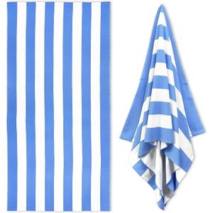 HENBAY Large Oversized Beach Towel - 35 x 70 Inch Microfiber Pool Towel, Aqua Striped Quick Dry Cabana Swim Towel