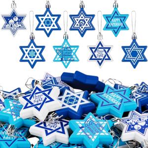 Jenaai 24 Pcs Hanukkah Ornaments for Tree Star of David White and Blue Menorah Ornaments Hanukkah Decorations for Home Jewish Christmas Party Gifts Chanukah Balls Tree Decor