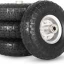 GICOOL 4.10/3.50-4" Tire and Wheel, 10" Pneumatic Tire, 4 Pack, with 2 1/4" Offset Hub, 5/8" Axle Bore Hole, Sealed Bearings for Hand Truck Trolley Dolly Garden Wagon Cart Wheel Replacement