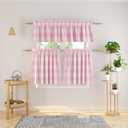 3 Pc Cotton Classic Country Farmhouse Kitchen Window Curtain -Pink & White Buffalo Check Tier & Valance Set, 54" x 18" / 27" x 36"