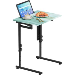 Adjustable Height Tv Tray Table,Portable Folding Tv Tray Dinner Snack Trays Table,Small Foldable C-Shaped End Table for Eating,Slide Under Couch Side with Sturdy MDF Top,No Assembly(Sea Blue+Black), 20.47 inches x 14.96 inches x 29.53 inches