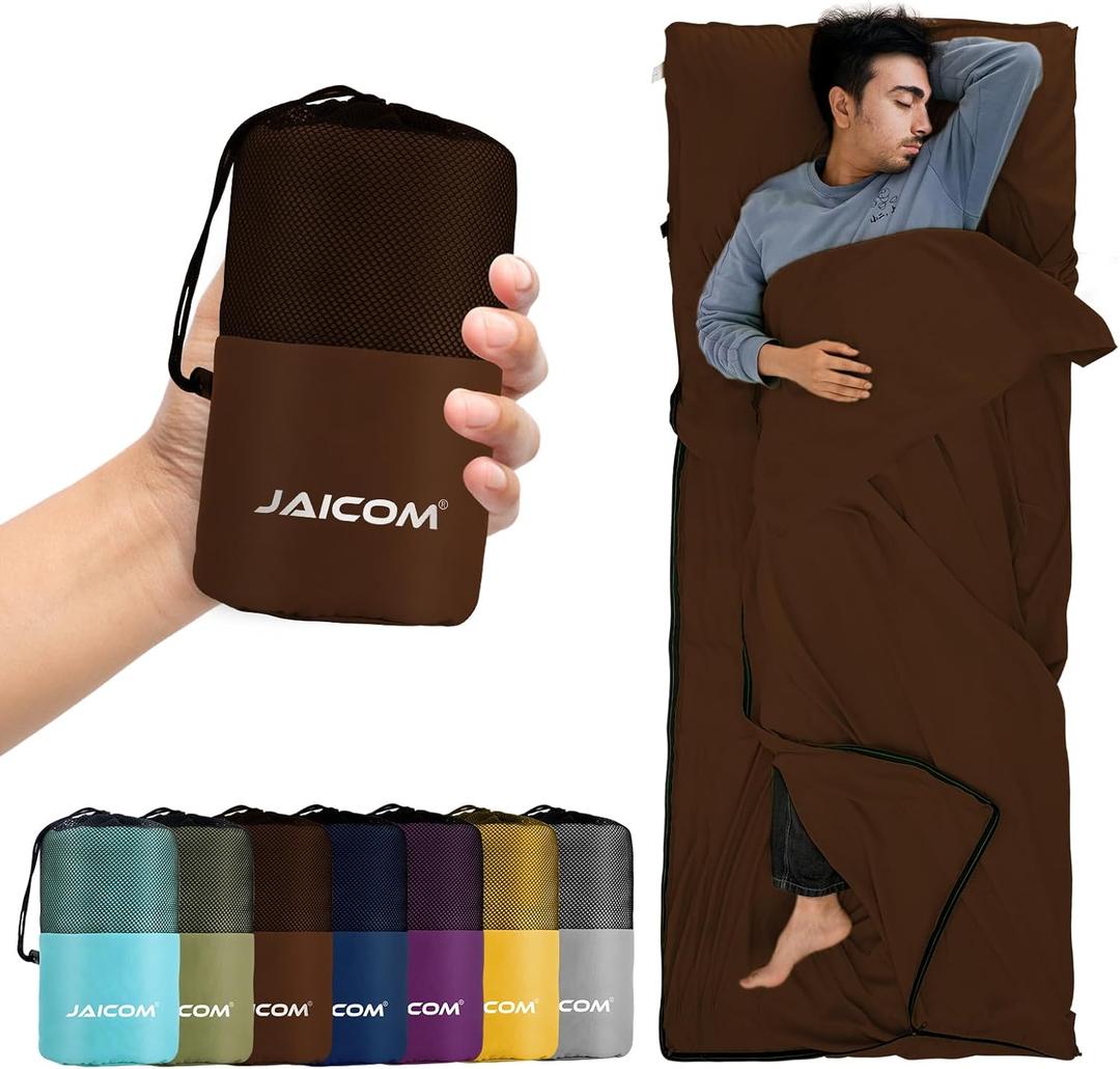 Sleeping Bag Liner, Travel Sheets & Adult Sleep Sack, Ultralight and Portable Summer Sleeping Bag - Ideal for Backpacking, Hotels and Hostels, Business Trips, Camping (Coffee)