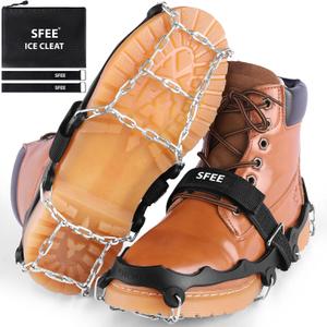 Sfee Crampons Ice Cleats for Shoes and Boots, Stainless Steel Chains Ice Grippers for Shoes and Boots Non Slip Gripper Spikes, Traction Cleats for Snow and Ice, Hiking, Walking, Climbing, Ice Fishing (Large)