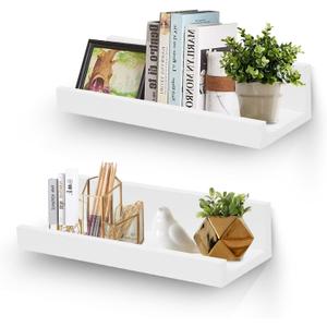Muzilife 12" Small Floating Wall Ledge Shelves with Lip - Set of 2 Wood Floating Shelves - White Wall Mounted Picture Ledge for Office, Bathroom, Bedroom, Living Room, Kitchen
