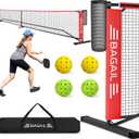 BAGAIL Portable Pickleball Net Set, 22 FT Regulation Size Pickle Ball Net with Ball Collector, Carry Bag, Easy Setup for Outdoor Indoor Driveway - Red