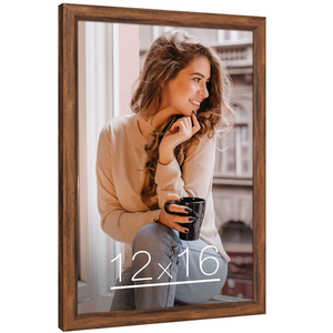 12x16 Picture Frame Brown Wood, Rustic Natural 16x12in Woodgrain Frame, Distressed Brown 12 x 16 inch Gallery Wall Photo Poster Frame with HD Plexiglass, Horizontal Vertical Wall Mounting Display 1pcs