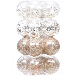 Sea Team Shatterproof Clear Plastic Christmas Ball Ornaments Decorative Xmas Balls Baubles Set with Stuffed Delicate Decorations (100mm/3.94 inch 16-Pack, Champagne)