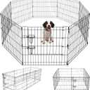 Artmeer Pet Playpen Puppy Playpen Kennels Dog Fence Exercise Pen Gate Fence Foldable Dog Crate 8 Panels 24 Inch Kennels Pen Playpen Options Ideal for Pet Animals Outdoor Indoor (Black 24''x24'')