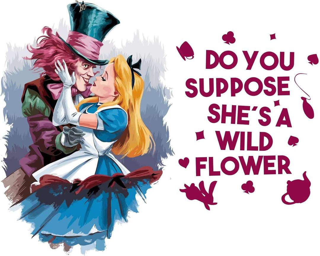 Do You Suppose Cute Girl Romantic Mad Hatter Cheshire Cat Alice in Wonderland Adventurous Creative Minimalist Cartoon Girls Boys Kid Room Design Nursery Fun Home Vinyl Decoration Size (20x18 inch)