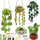 Soleeya Crochet Kit for Beginners 5 Pcs Potted and Hanging Plant Crochet Kit Flowers Knitting Kit for Adults Learn to Crochet Including Yarn Tools and Video Tutorials, DIY Crocheting Craft Gifts (pink)