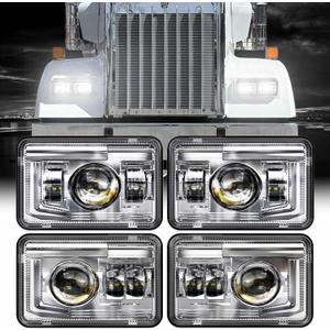 Z-OFFROAD DOT Approved 4x6 LED Headlights Assembly Hi/Lo Sealed Beam Compatible with KW T800 T600 Peterbilt 379 Freightliner Chevy Oldsmobile Cutlass H4651 H4652 H4656 H6545 H4666, 4PCS-Chrome