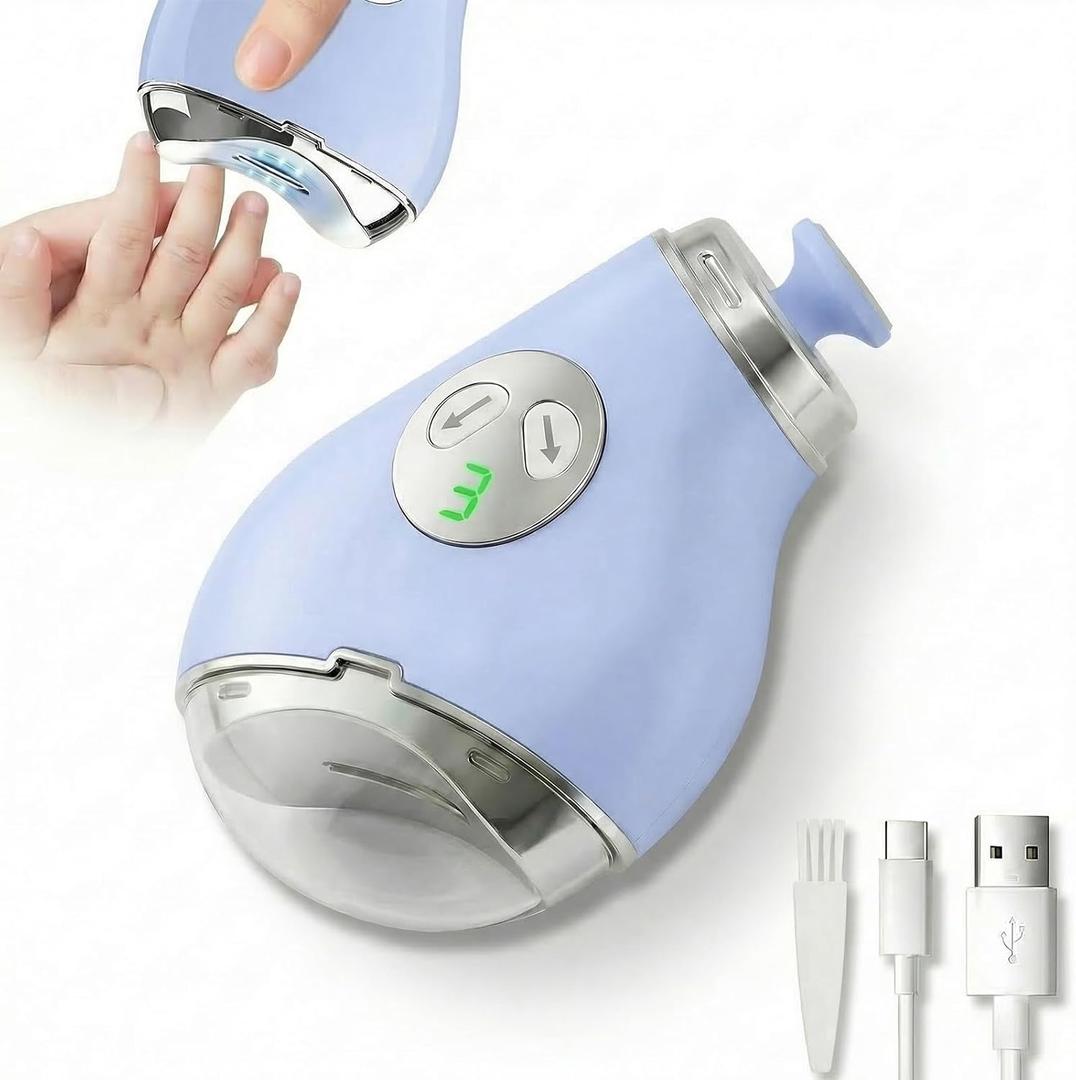 Electric Nail Clippers, Safe Automatic Nail Trimmer with LED Light & 3 Speeds, Quiet USB Rechargeable Electric Nail File with Built-in Nail Clipping Storage for Nail Art, Kids, Senior & Adult, Blue