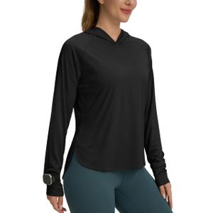 Women's UPF 50+ Sun Shirt with Hoodie SPF Long Sleeve UV Protection Shirts Sun Protection Clothing Hiking Fishing Outdoor Lightweight Black S (Black, S)
