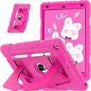 OKP Case for iPad 9th/ 8th/ 7th Generation 10.2 Inch (2021/2020/2019), Shockproof Rugged Heavy Duty i Pad 9 8 7 th Gen Protective 10.2'' Cover with Pencil Holder/Kickstand, Hot Pink