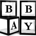 PABUES Baby Boxes with 4 PCS Letters for Baby Shower Black Clear Balloon Box Blocks Gender Reveal Decorations and Birthday Party (Black)