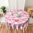 3 x Valentines Day Tablecloth Round 60 Inch,Pink Heart Table Cloth Water Resistant Washable Polyester Valentine's Day Table Cover for Kitchen Dining Table Party Decorations