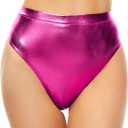 Kepblom Women's Thong Metallic Rave Bottoms Shiny High Waisted Panties for Festival Clubwear Dancing (Hot Pink), S