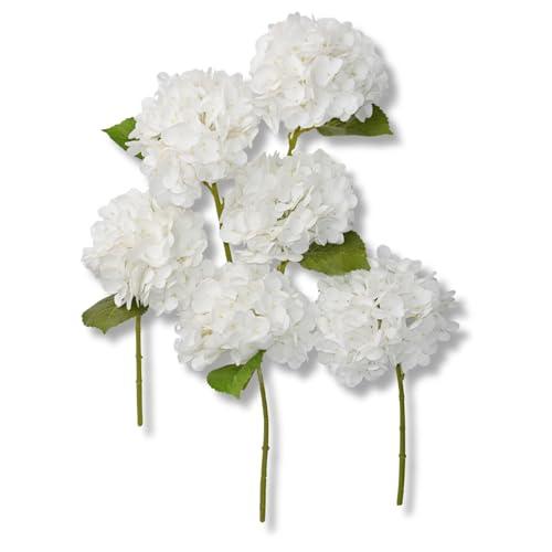 Mooncci 12.6'' White Hydrangea Artificial Flowers, 6Pcs Real Touch Latex Fake Hydrangeas with Short Stems & Leaves for Home Decoration, Party Floral Arrangements, Wedding Bouquet, Table Centerpieces